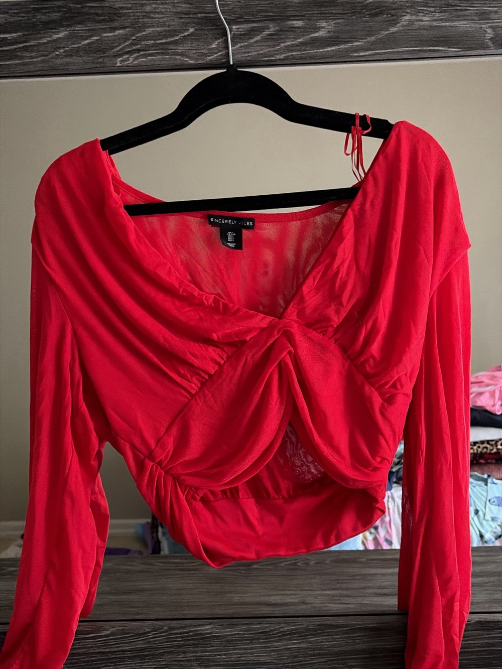 Red Long Sleeve Crop Top